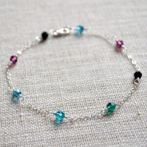 Handmade Crystal Bracelet in Peacock Colours, Sterling Silver
